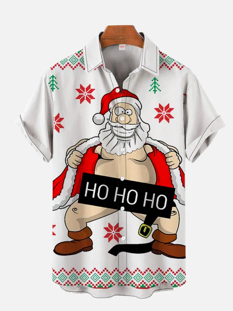 HO Ugly Christmas Elements Naked Naken Santa Printing Men's Short Sleeve Shirt