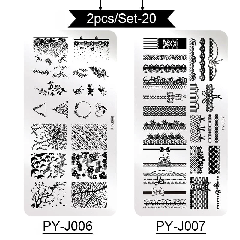 PICT YOU Stamping Plates Kits Striped Line Flowers Stamp Plate Tropical Geometry Lace Halloween Pumpkin Nail  Image Plate-Nail Inspo