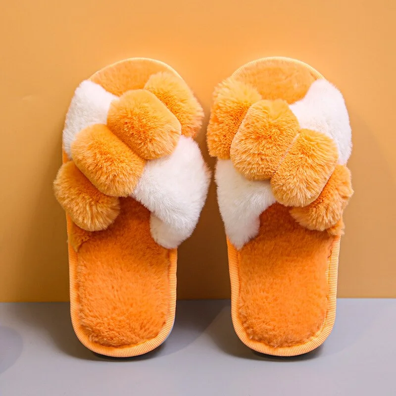 Winter Women Slippers Faux Fur Warm Shoes Women Slip on Flats Female Floor Slides home furry slippers Indoor House Flip Flops
