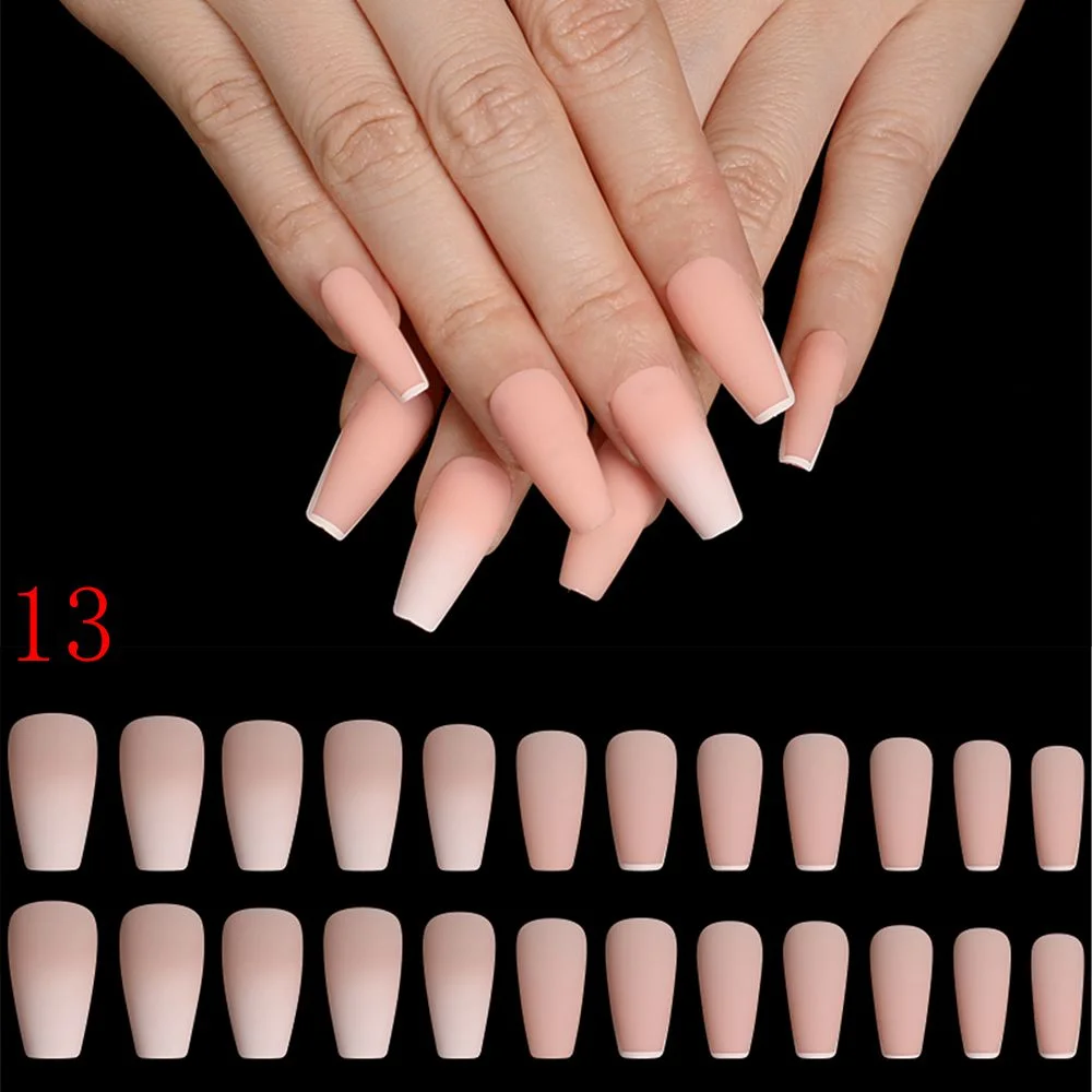 24pcs/Set Detachable Long Coffin Fake Nails European Rainbow Ballerina Full Nail Art Tips Colorful Beauty Artificial False Nails-Nail Inspo