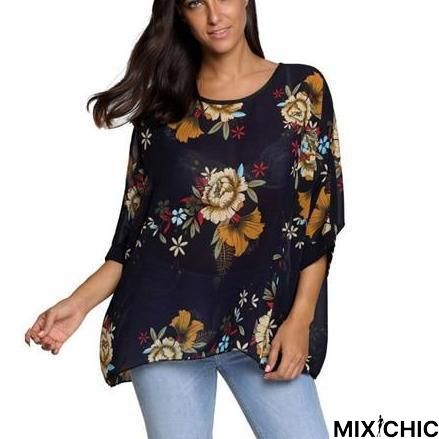 Plus Size Women Chiffon Blouse Shirt Batwing Sleeve Tops Blouses