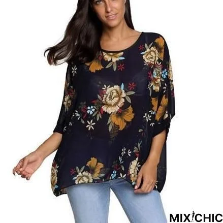 Plus Size Women Chiffon Blouse Shirt Batwing Sleeve Tops Blouses
