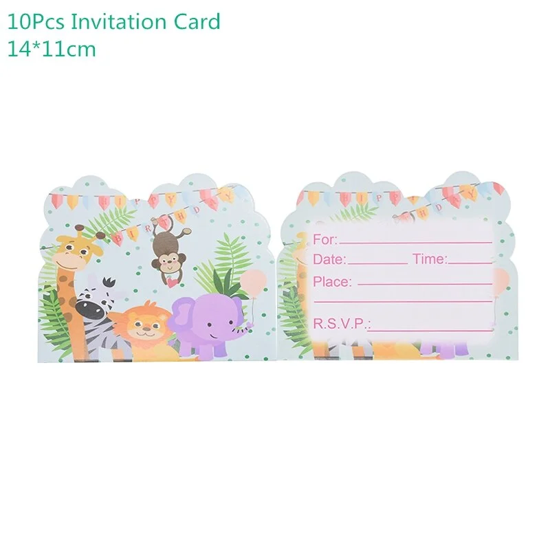 Safari Party Cartoon Animal Disposable Tableware Paper Cup Plate Tablecloth Kids Birthday Party Decoration Jungle Party Supplies