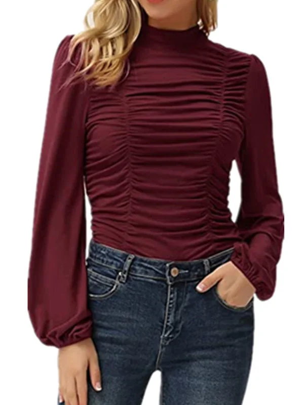 Women Long Sleeve Turtle Neck Solid Color Tops