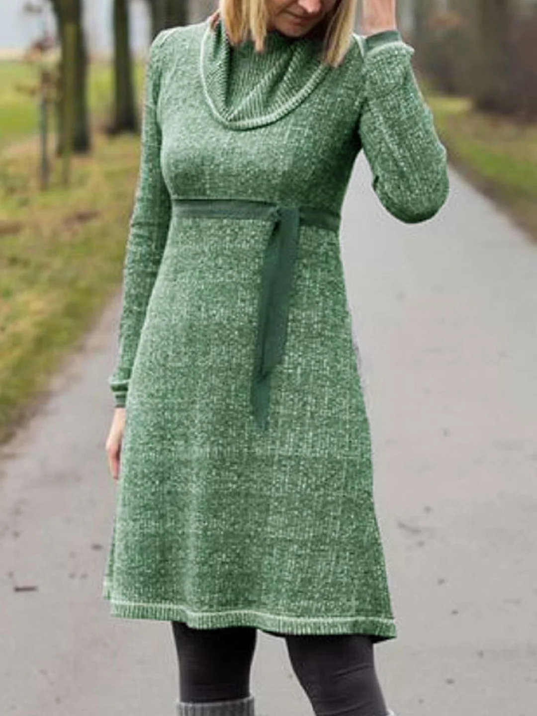 Cowl Neck Long Sleeve Cotton-Blend Fall Dresses