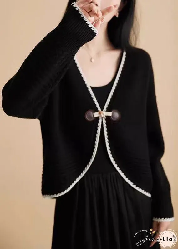 Women Beige V Neck Woolen Knit Cardigan Fall