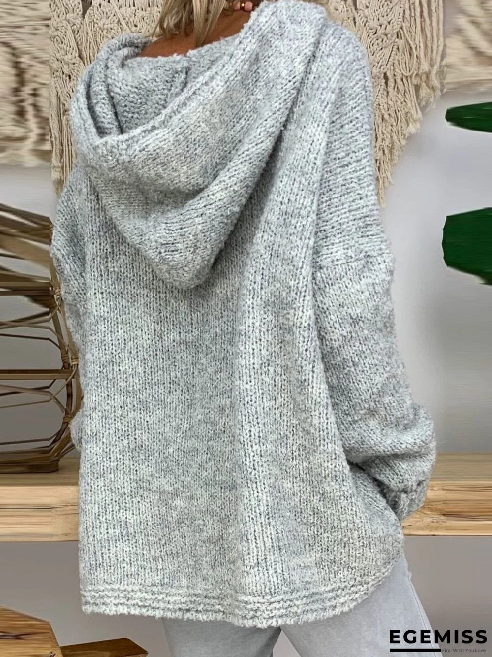 Casual Solid Shift Knitted Hoodie Sweater | EGEMISS