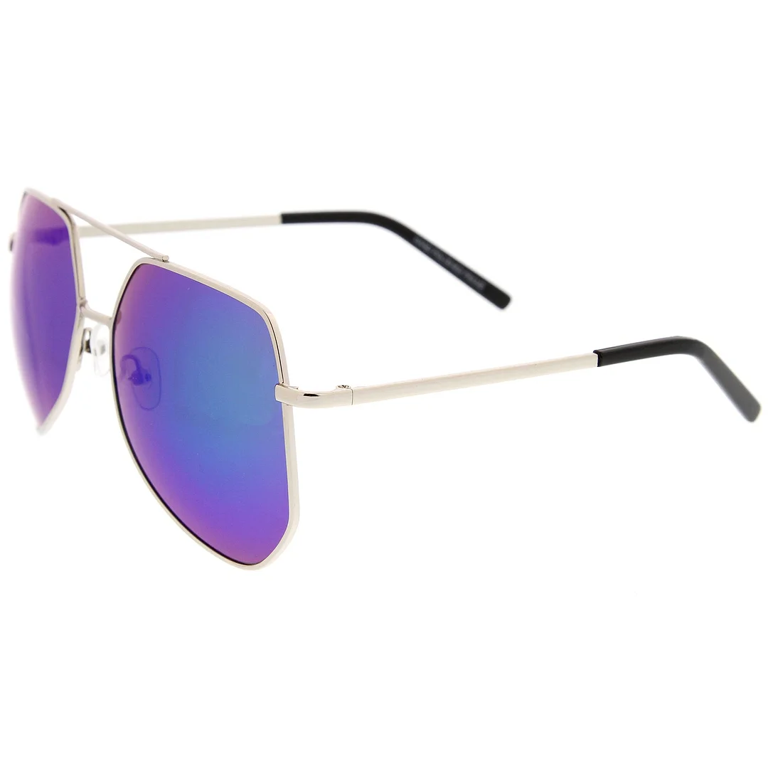 Modern Hexagonal Geometric Metal Crossbar Mirror Lens Aviator glasses 60mm