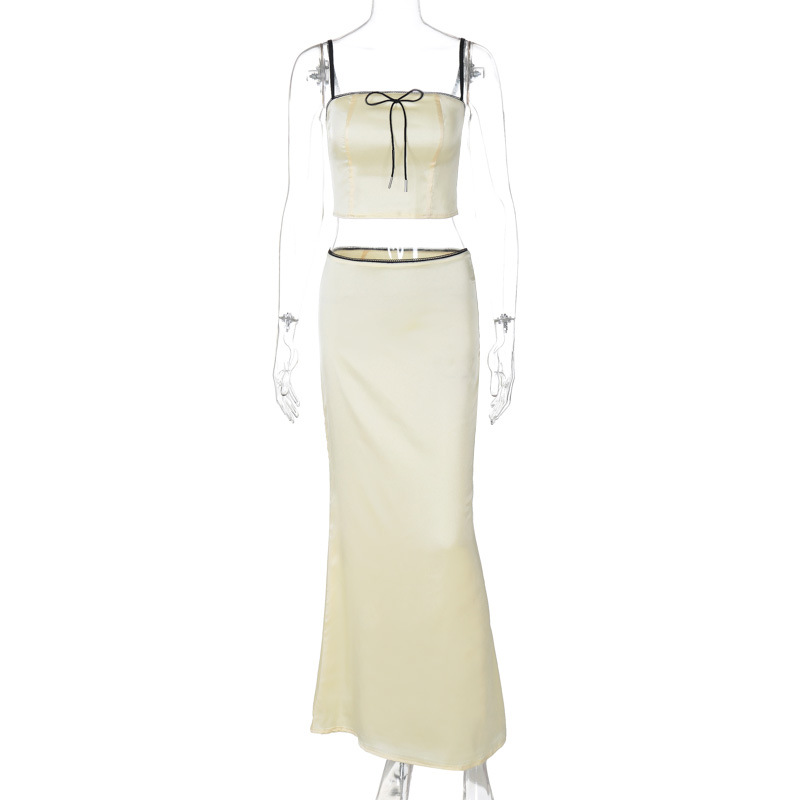 Ootddress Women's Solid Color Slim Fit With Exposed Navel Set Suspender Vest High Waisted Skirt Lady New Fashion Party Clothing 2025