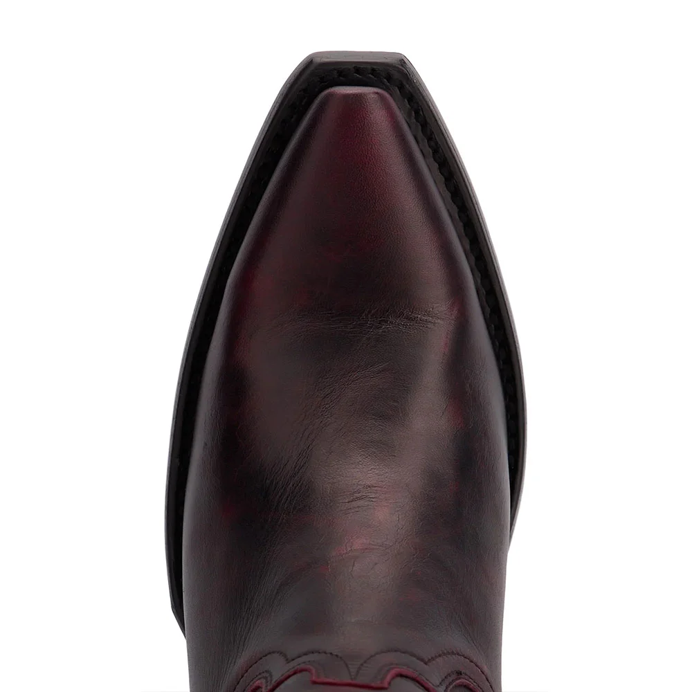 Black & Red Faux Leather Snip Toe Mid Calf Chic Cowgirl Boots