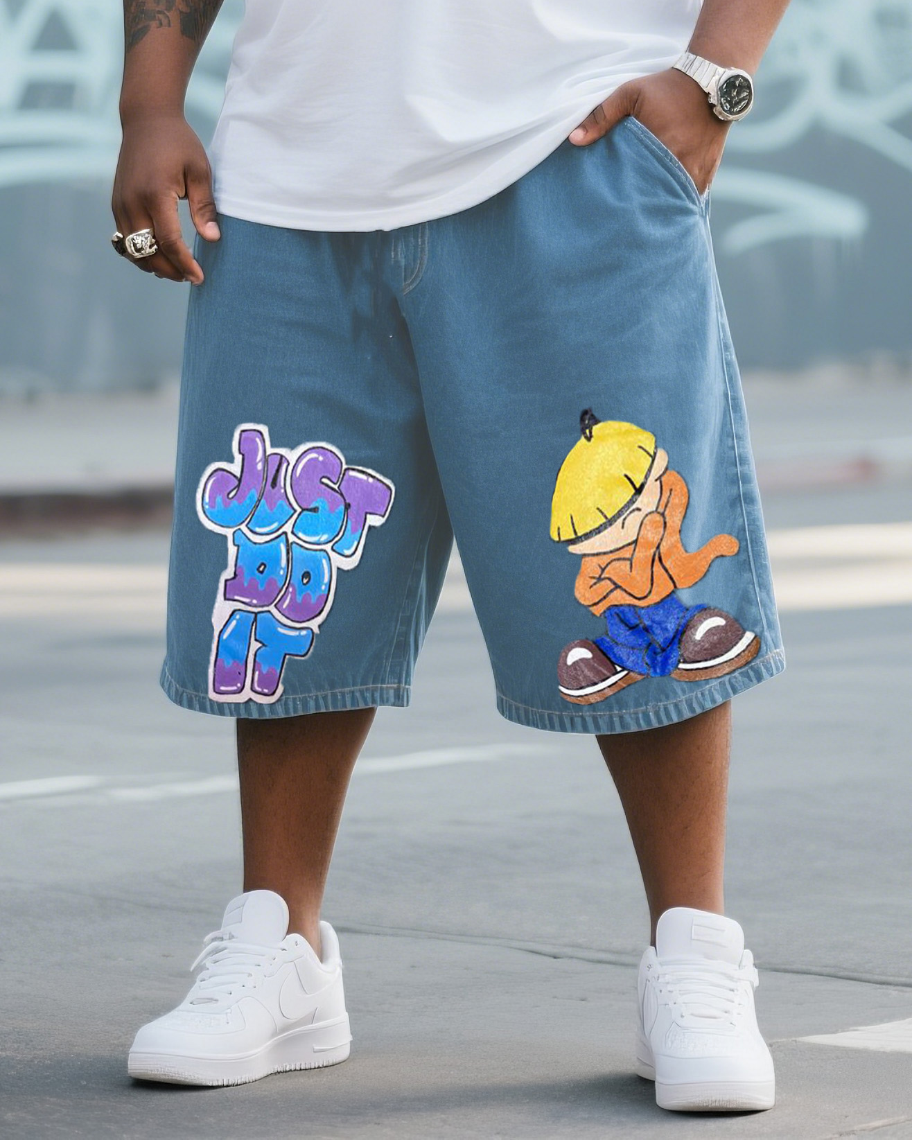 Plus Size Men's Fashion 2025 Creative Print Shorts Jeans