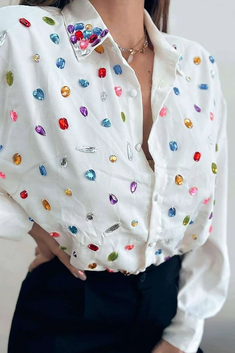 Plus Size Casual Tops Vintage White Fall Winter Shirt Collar Long Sleeve Drilling Combed Cotton Tops [Pre-Order]