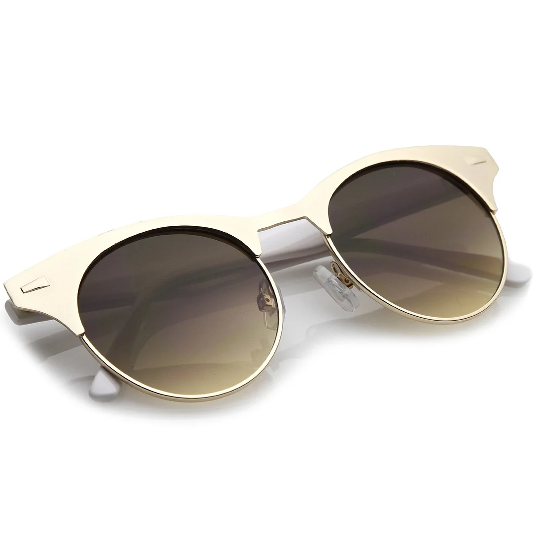 Women's Matte Finish Horn Rimmed Round Flat Lens Cat Eye glasses 49mm