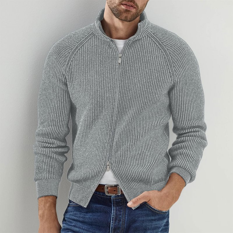 Men's English rib turtleneck cardigan with zipper
