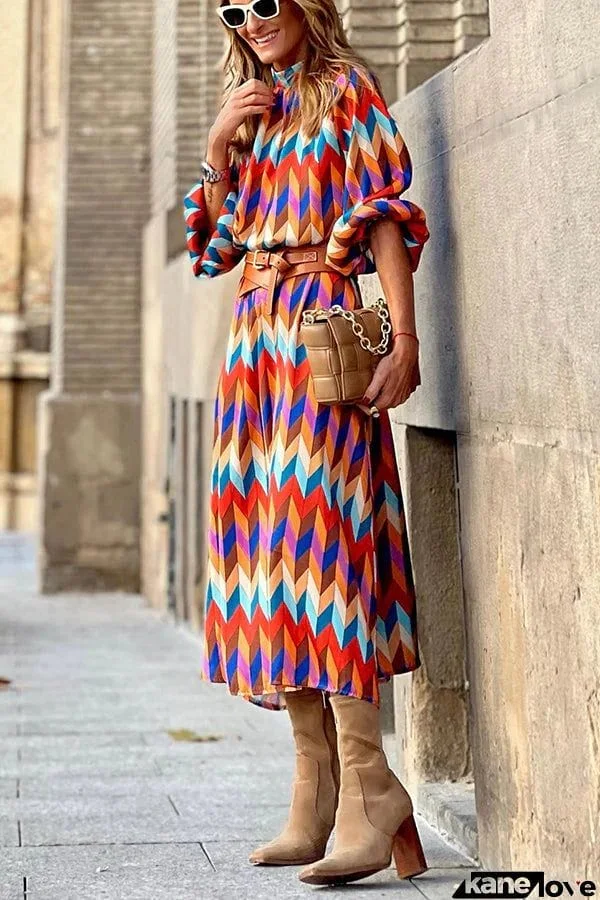 Same Situation Colorblock Printed Midi Dress