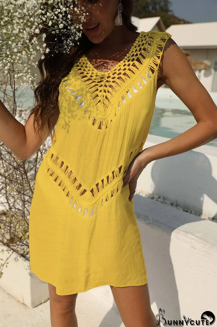 Women V-neck sexy hollow beach dress