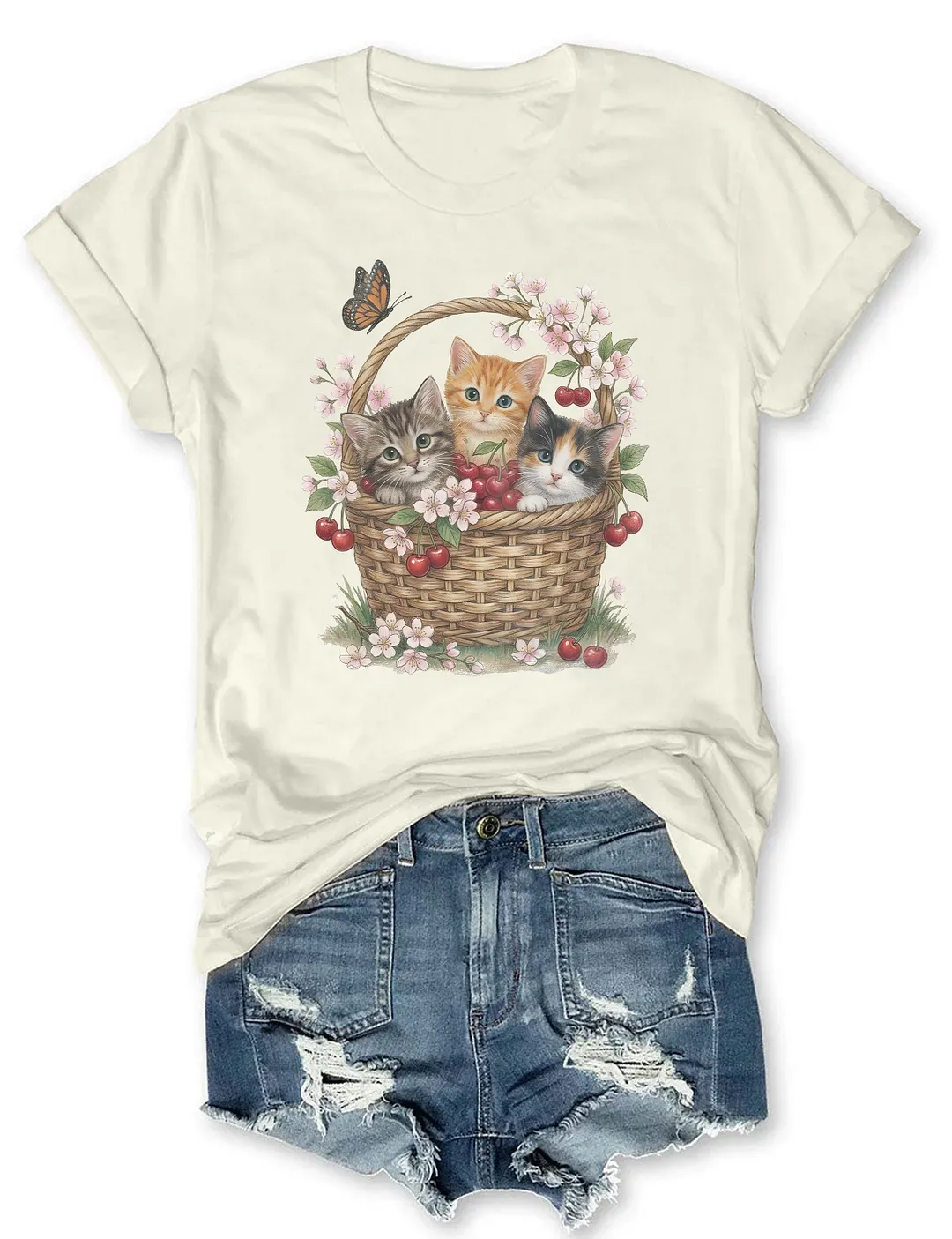 Cottagecore Floral Cute Kittens T-shirt