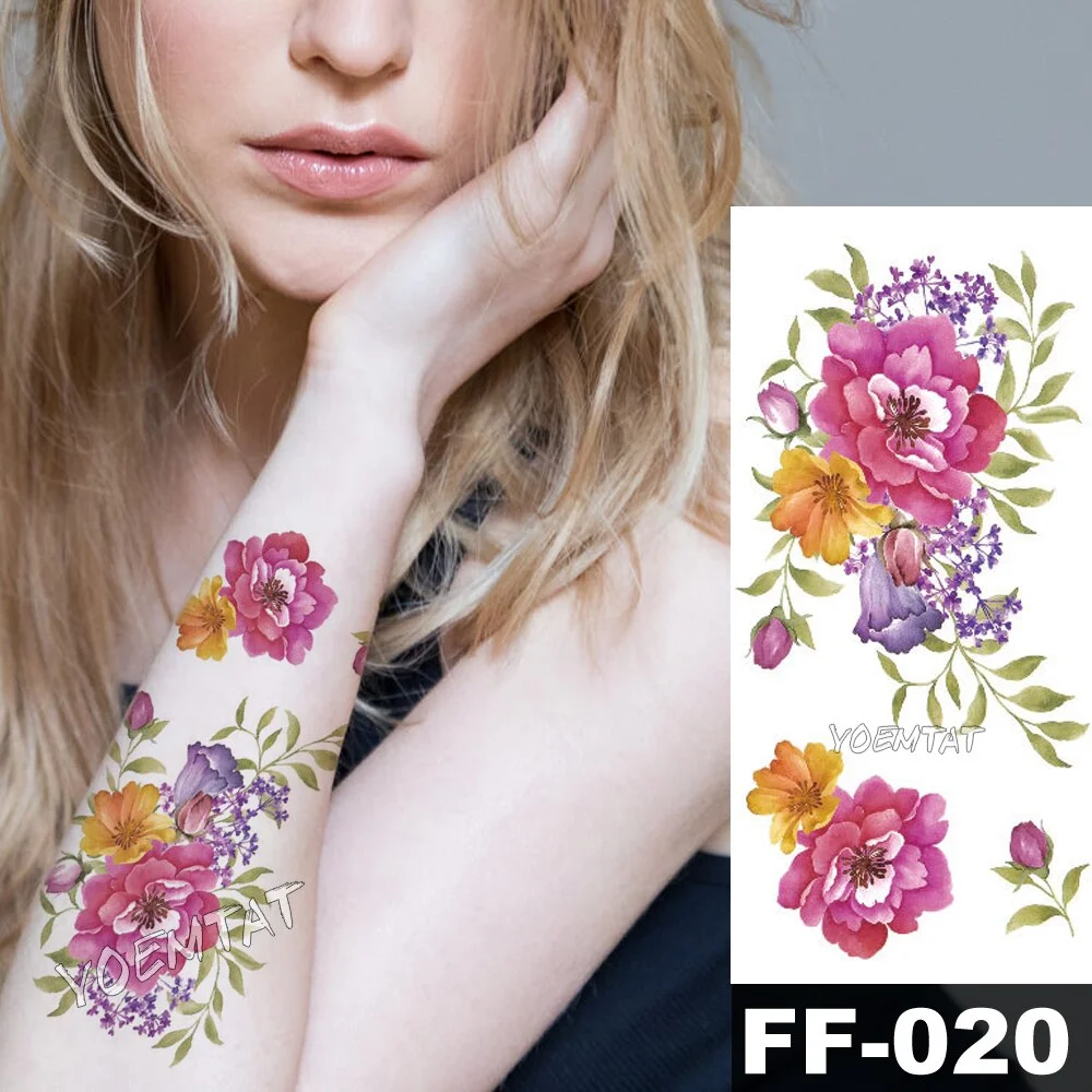 Sdrawing Flower Waterproof Fake 3D Rose Temporary Tattoos Dasiy Lily Kids Tattoo Sticker Girls Fake Arm Neck Jewels Tatoo Body Arm