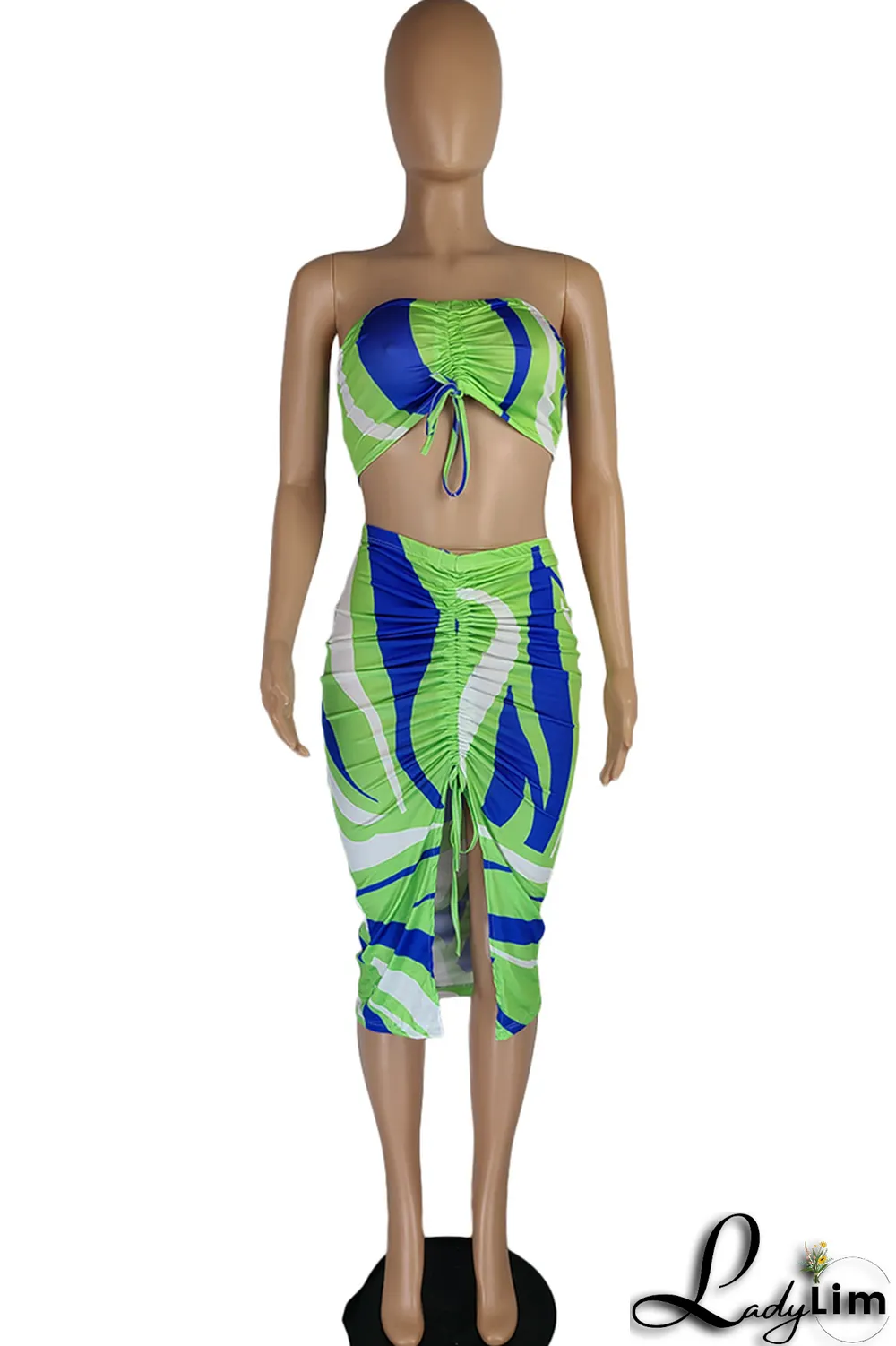 Pink Sexy Print Patchwork Strapless Sleeveless Two Pieces