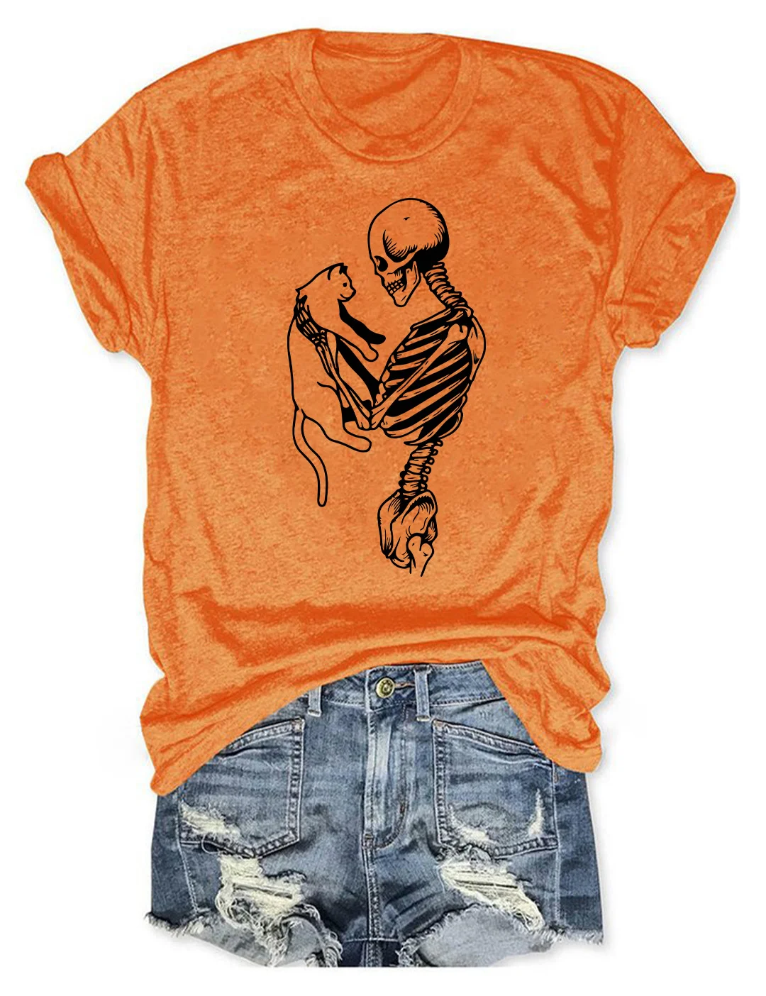Skeleton And Cat Halloween T-Shirt