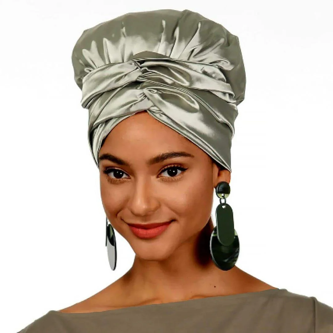 Solid Color Head Wrap With Satin-Lined(Mid Night Green)-AW1808