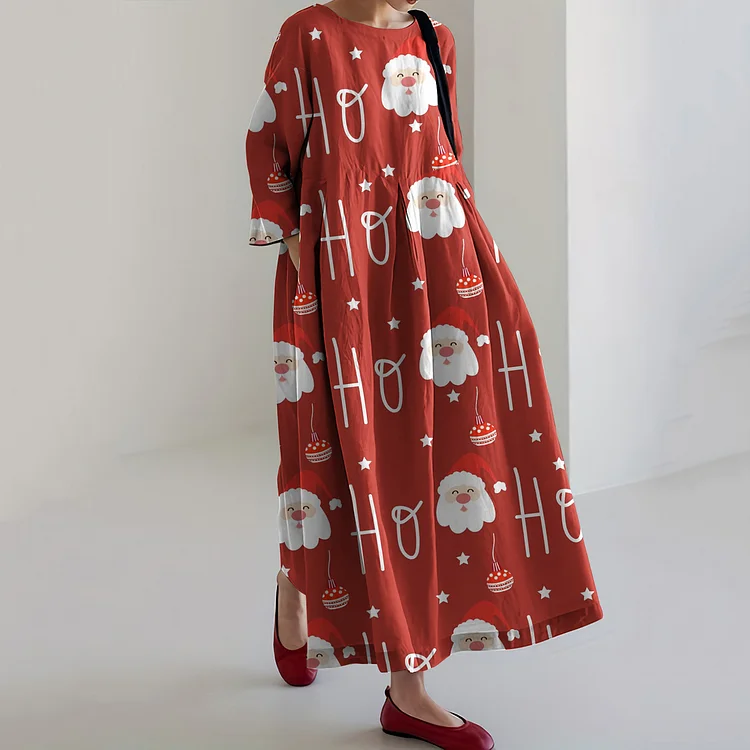 Comstylish Women's Christmas Santa Art Casual Midi Dress
