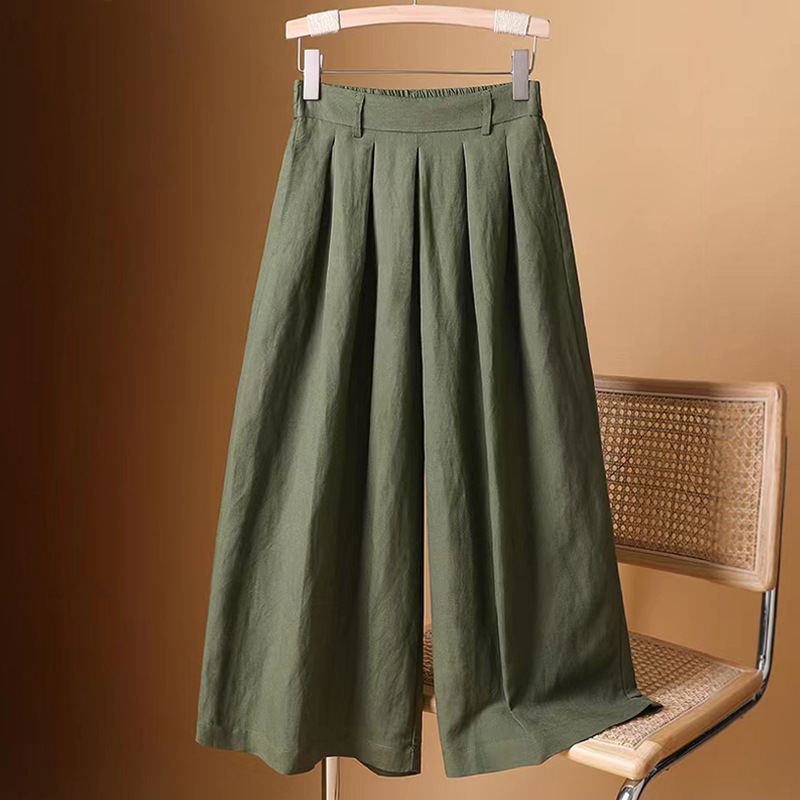 Cotton and linen cropped wide-leg culottes
