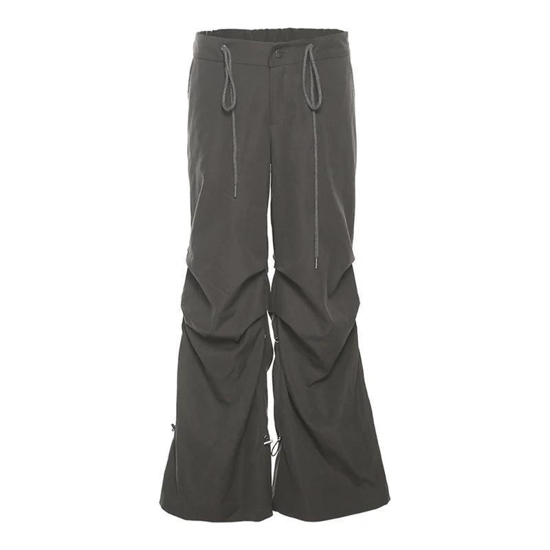 Uveng Uveng New 2023 Summer Women's Solid Color Loose Street Fashion High Waist Casual Straight Leg Wide-Leg Pants