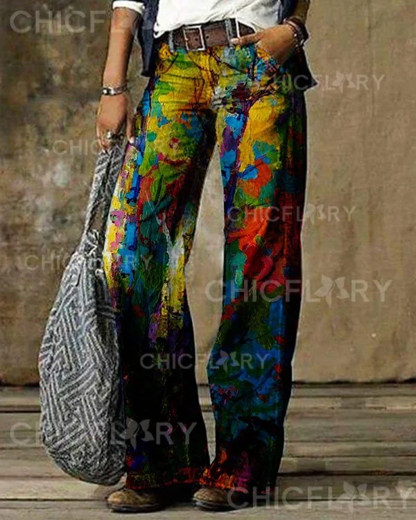 Abstract Flower Casual Pants
