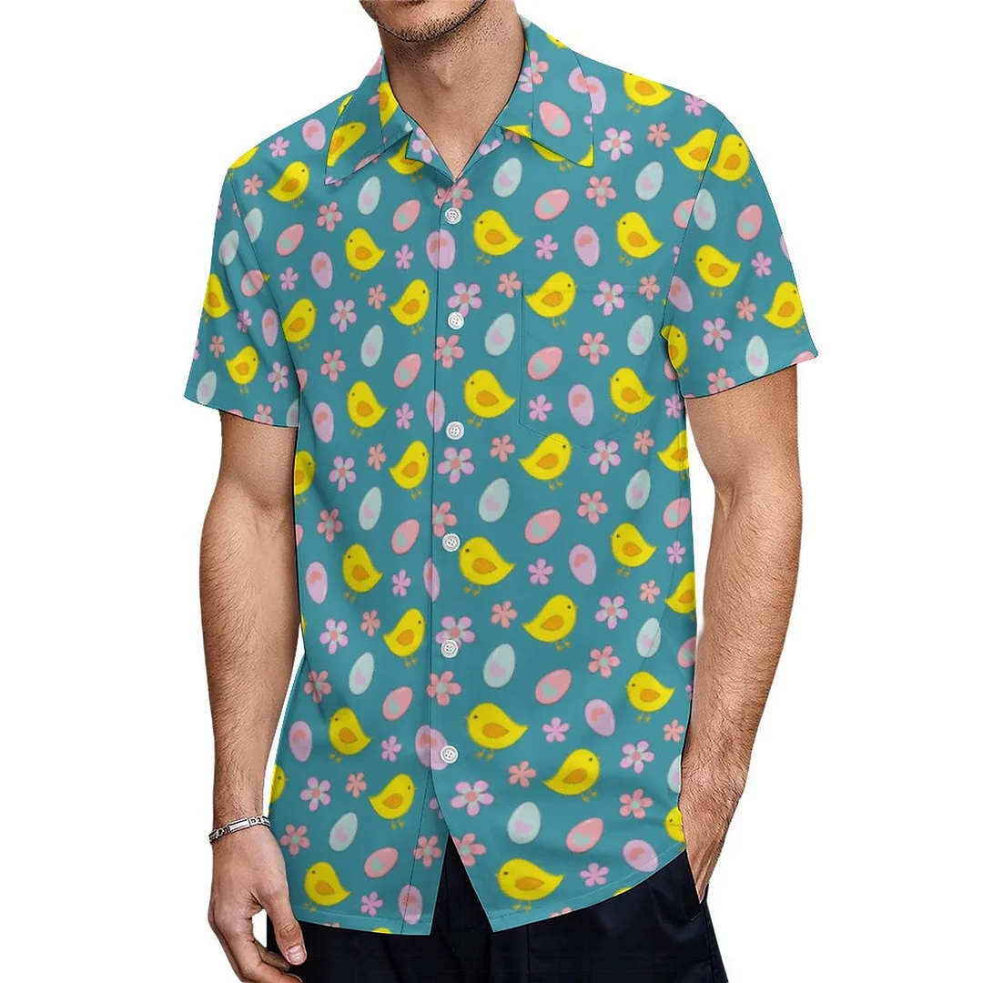 Short Sleeve Easter Eggs Chicks Flowers Hawaiian Shirt Mens Button Down Plus Size Tropical Hawaii Beach Shirts