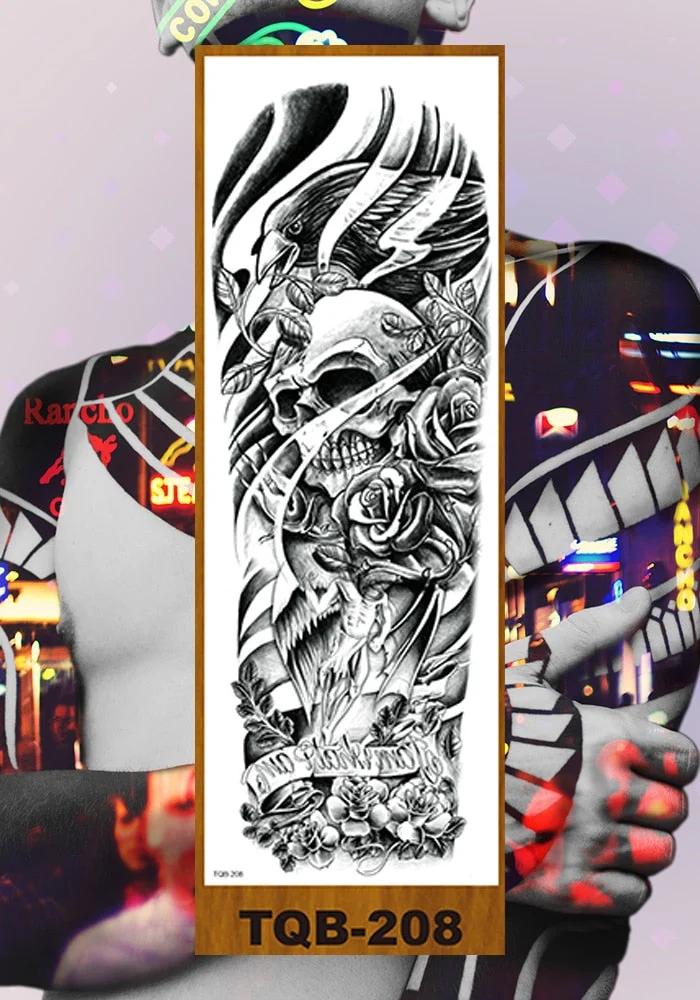 Full Flower Arm Temporary Tattoo Sticker Man Woman Body Leg Fake Tatoo Skull Night Demon Grim Reaper Good and Evil Waterproof