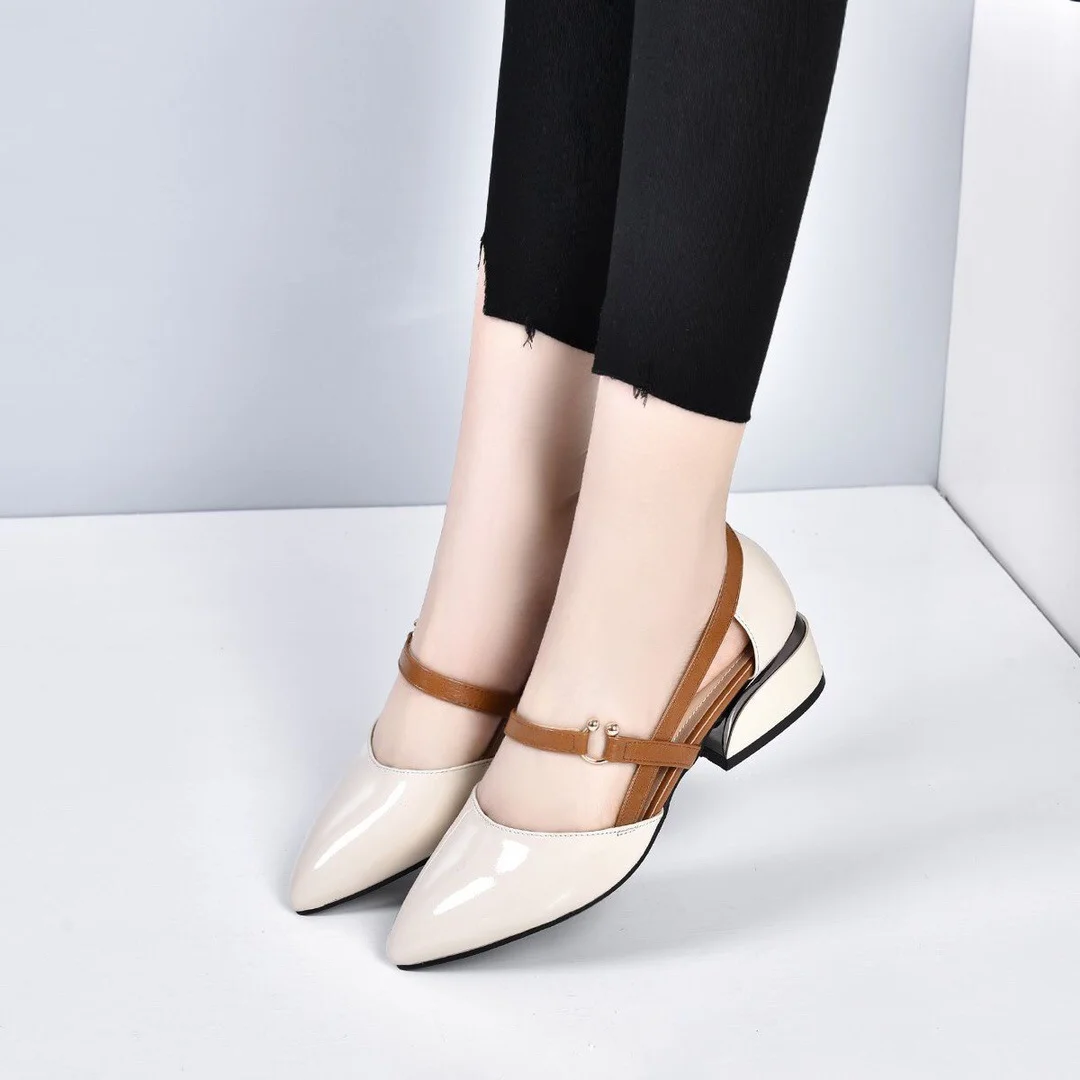 （flash sale）2022 Spring and summer leather casual shoes  and  new belt buckle solid color plus size women's sandals