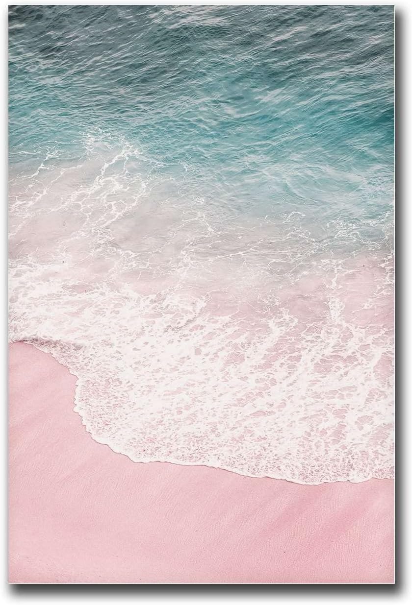 MEIXI MOBILE Print Canvas Wall Art Pink Beach Wall Art Pastel Beach Pink Ocean Girls Room Decor Pink Bedroom Dreamy Ocean Suitable for Living Room Bedroom Office 12x18inch-wood Frame Picture 7