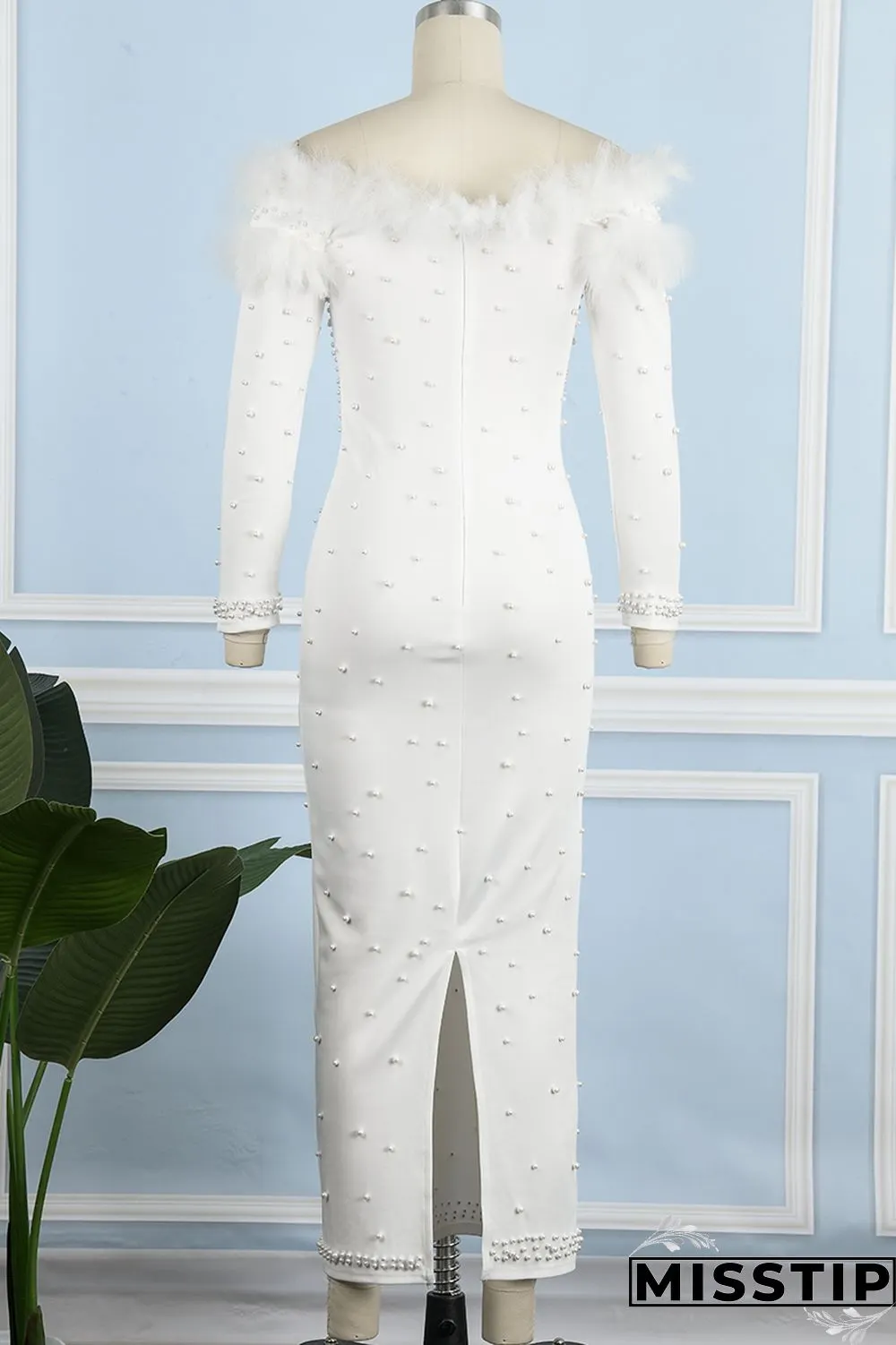 Black Casual Solid Patchwork Beading Off the Shoulder Long Sleeve Dresses