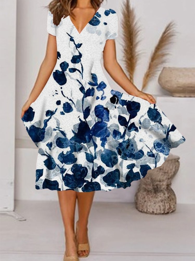 V Neck Short Sleeve Self Tie Dress