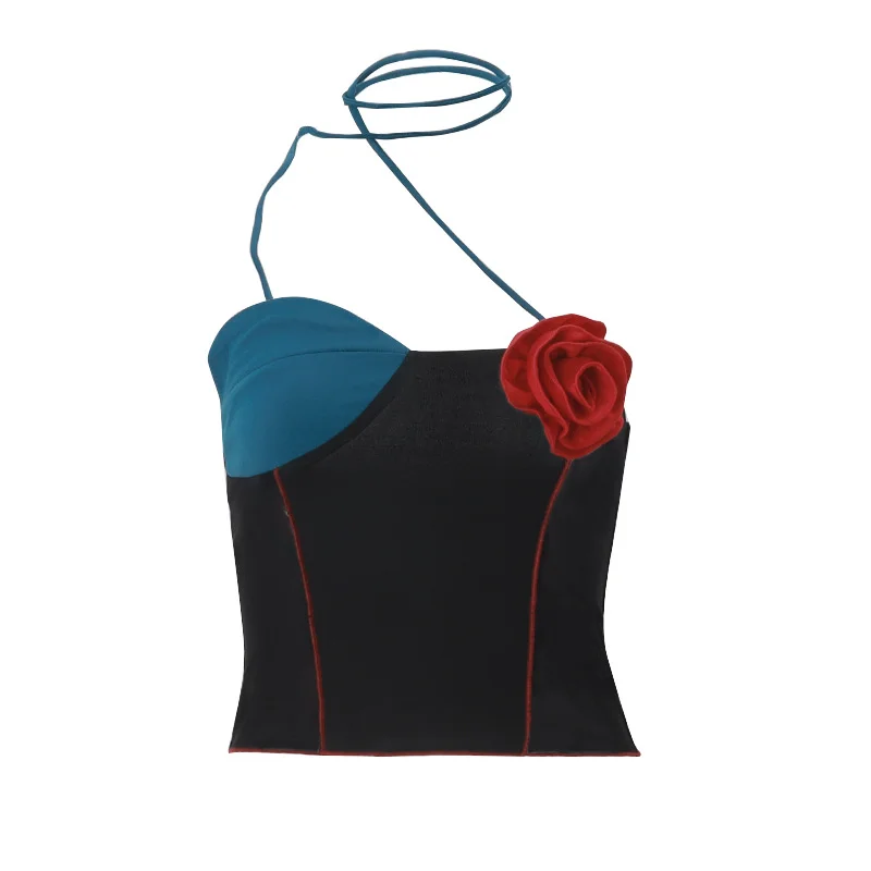 Uveng Uveng Women's Wear 2023 Autumn New Sexy Hot Girl Spell Color Flower Three-Dimensional Decoration Wrapped Chest Design Sense Vest Female
