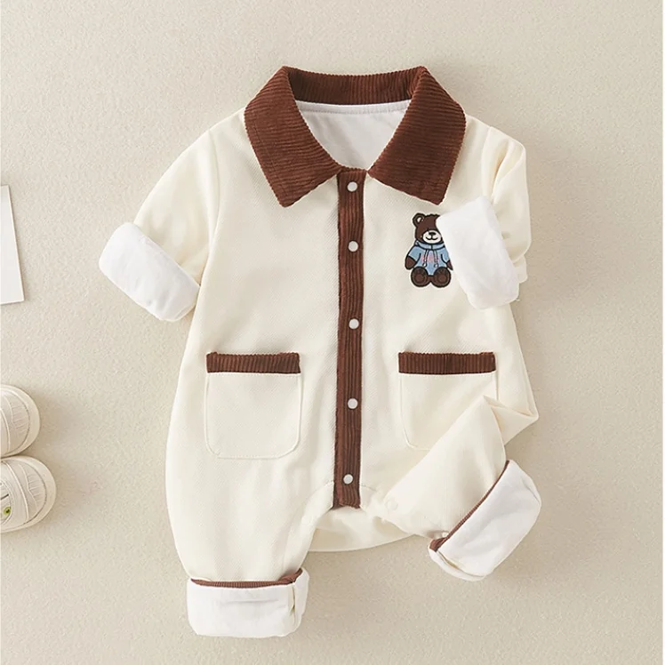 Baby Boy Cute Bear Embroidery Long Sleeve Romper