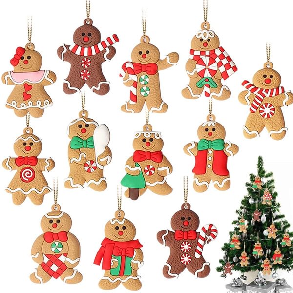 12 Pack Gingerbread Man Ornaments For Christmas Tree Decorations, 3 Inch Tall Gingerman Hanging Charms Christmas Tree Ornament Holiday Decorations - Shop Trendy Women's Fashion | TeeYours