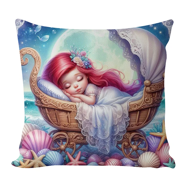 Pillow-Disney-Princess Ariel 11CT Stamped Cross Stitch 45*45CM(17.72*17.72In)