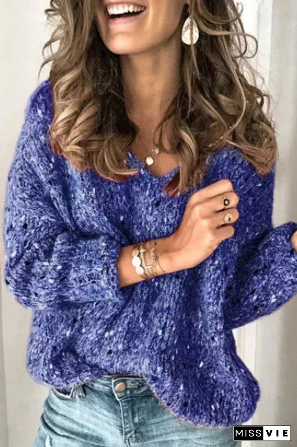 Solid Color Casual V-Neck Sweater