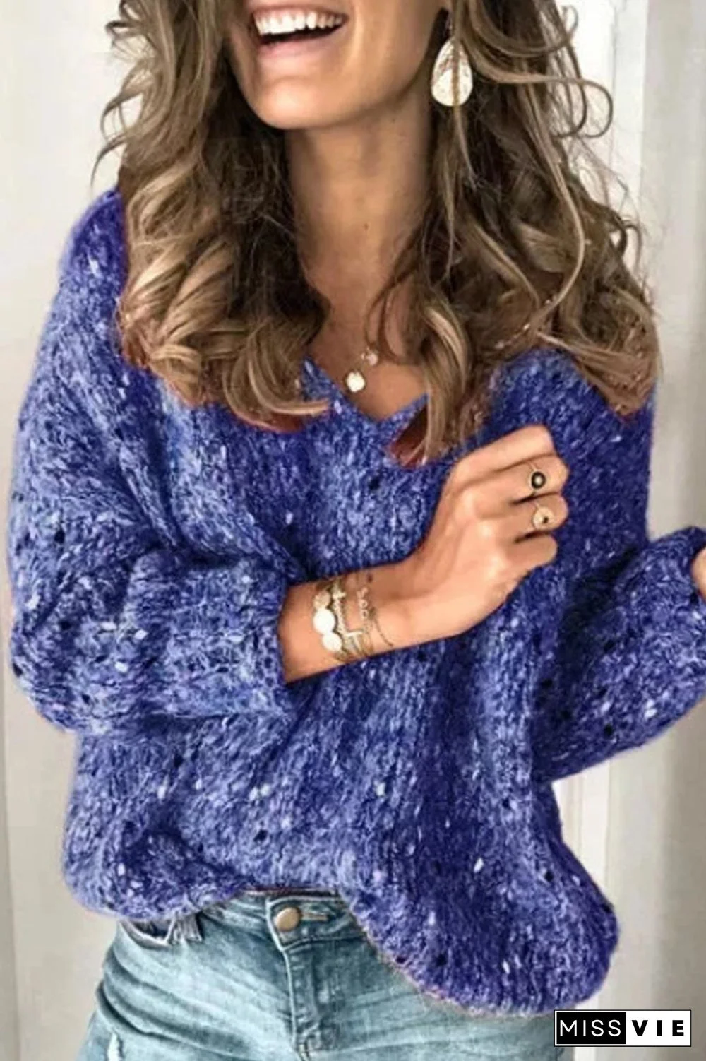 Solid Color Casual V-Neck Sweater