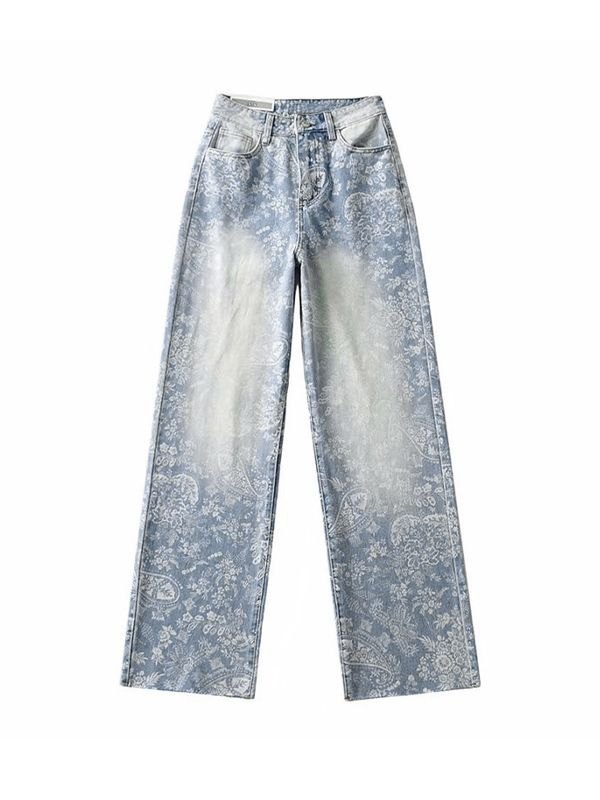 Faded Wash Floral Boyfriend Jeans