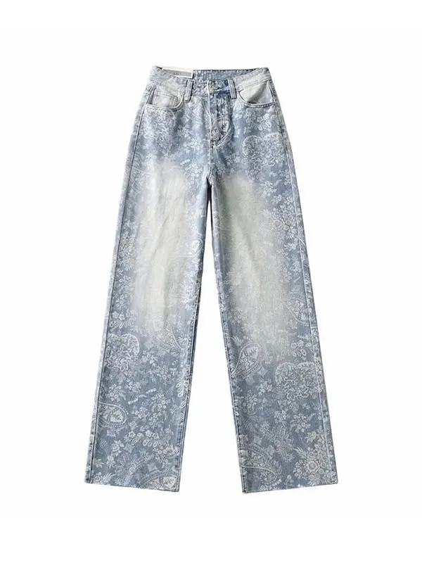 Faded Wash Floral Boyfriend Jeans