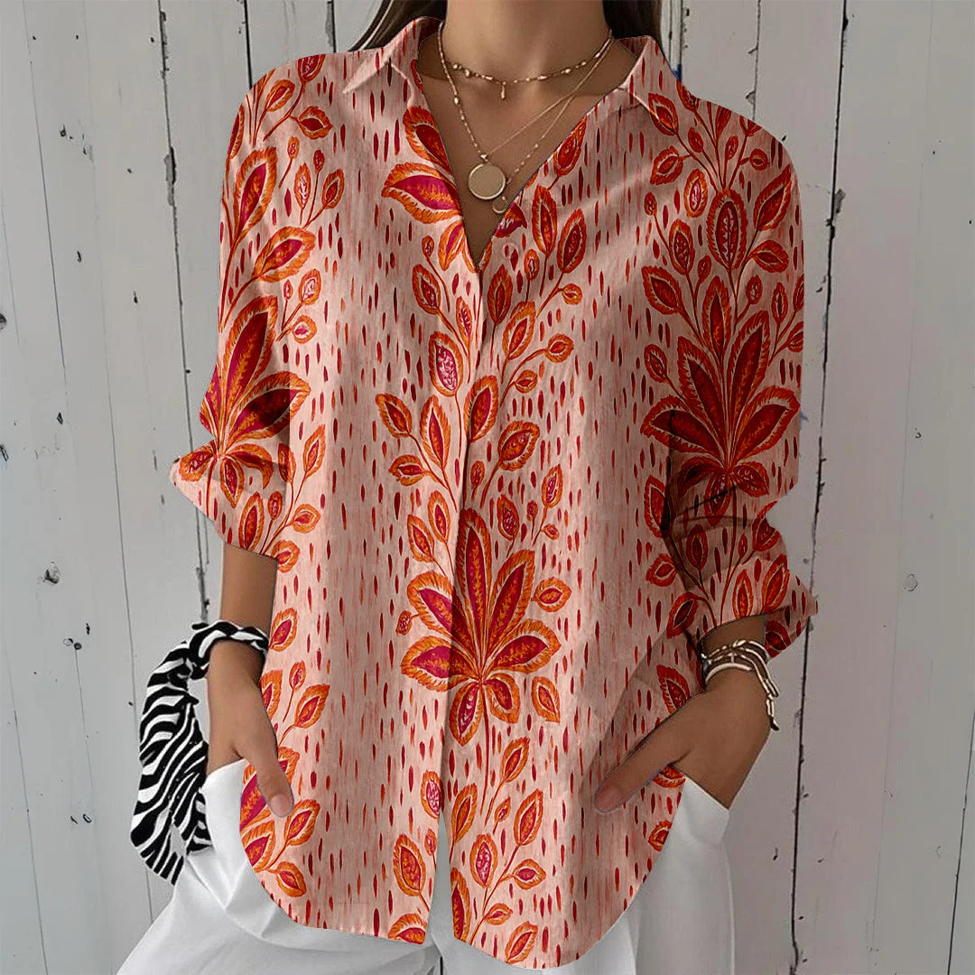 Style & Comfort for Mature Women Women Floral, Pink DZCL0122 3/4 Sleeve Shirt Collar Printed Button Tops