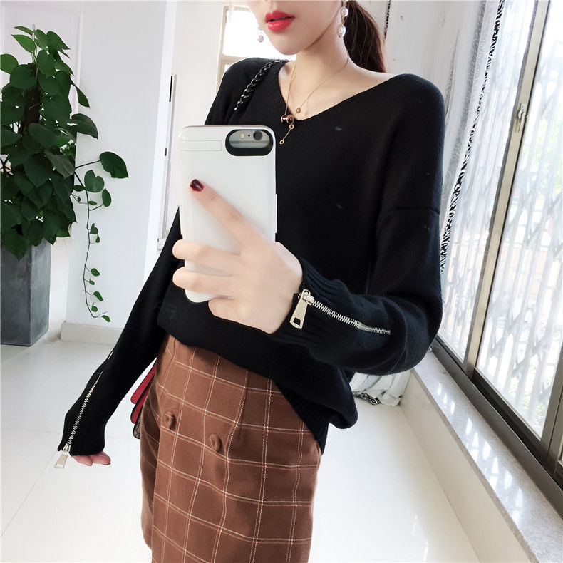 Spring V-neck Sweater Women's Loose Pullover Sweater Small Shirt