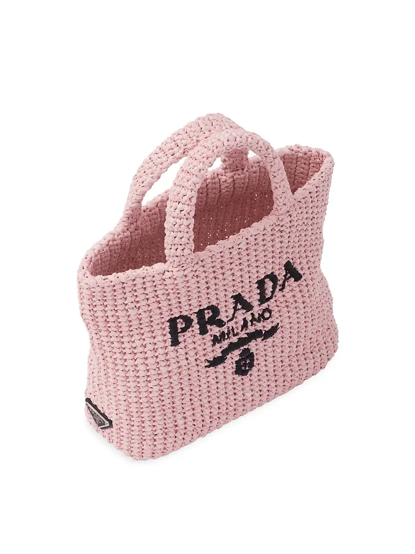 Prada Small Raffia Tote Bag pink