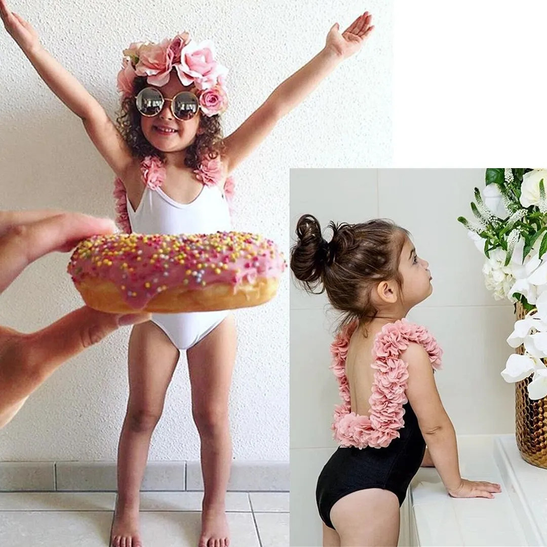 Baby Girls Swimwear Toddler Kids Swimsuit Bikini Flower Girls Summer Beachwear Backless Children Bathing Suit 1 2 3 4 Years