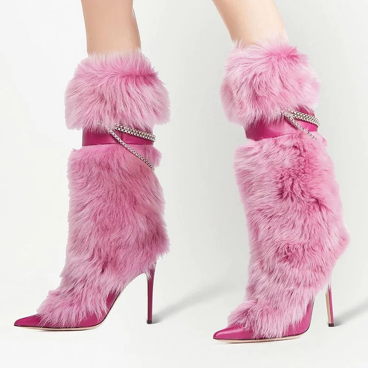Fuchsia Pointed Mid Calf Patent Heel Boots Vdcoo