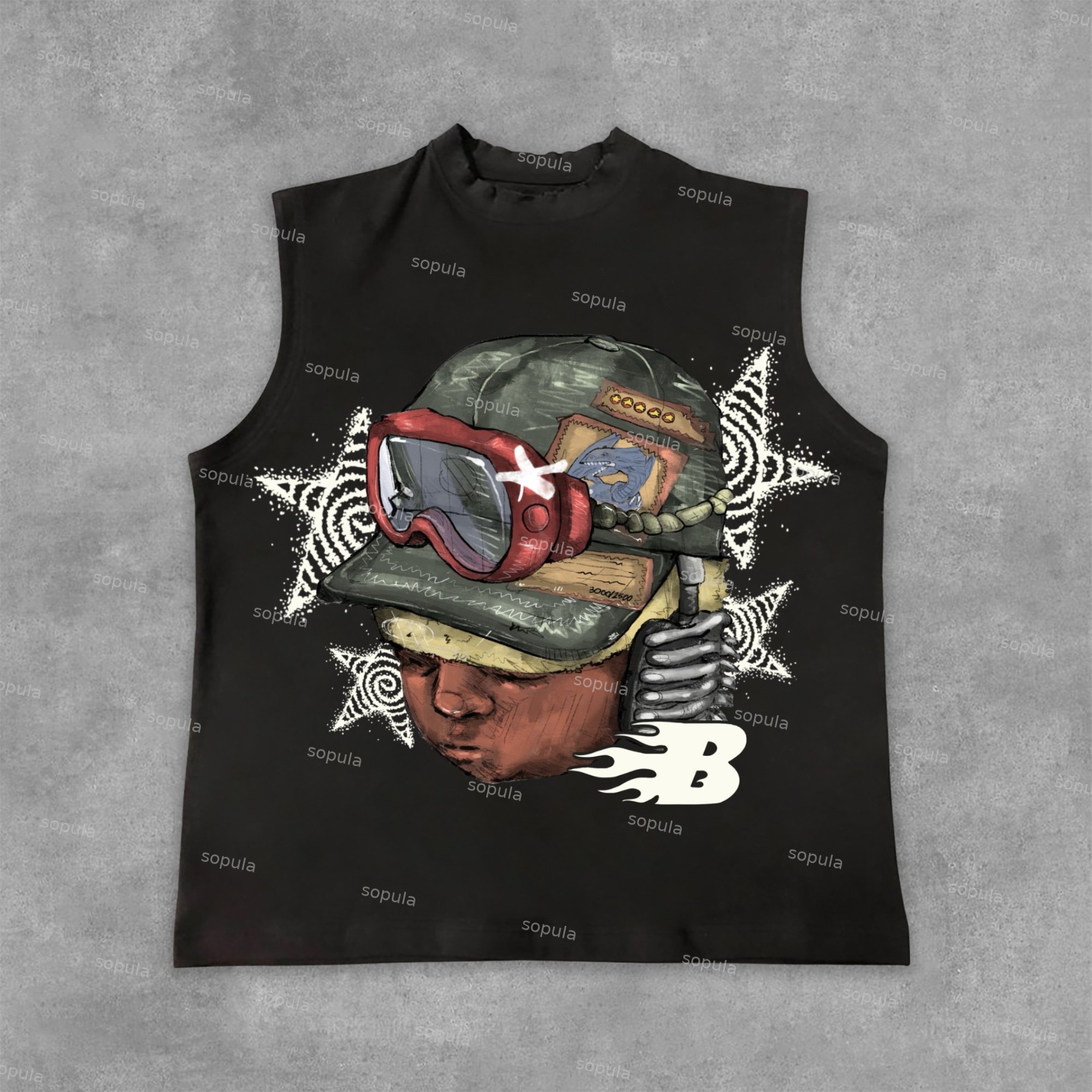 Sopula Flame Letter Boy Print Cotton Sleeveless Vest - SOPULA