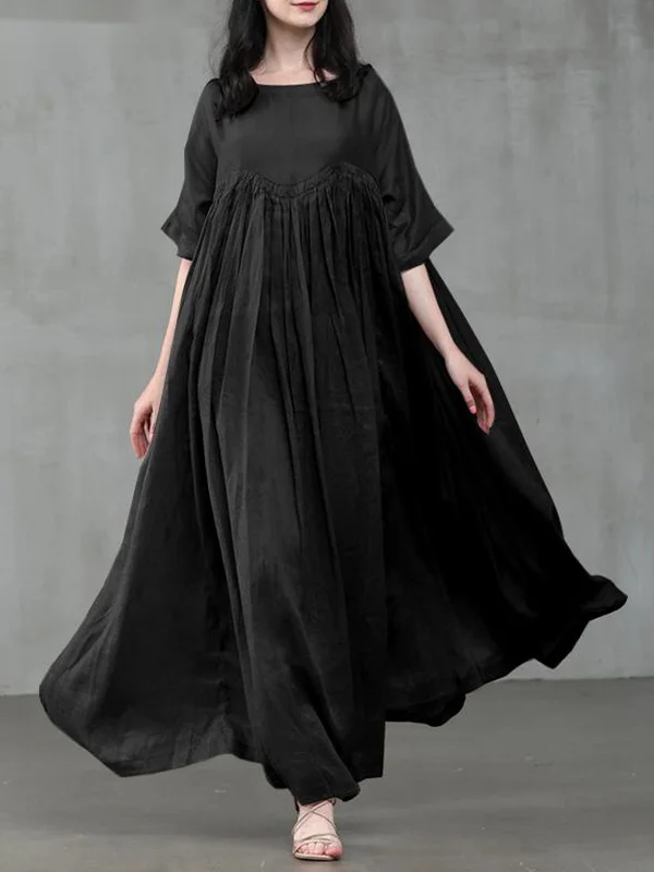 Casual Round Neck Solid Color Maxi Dress